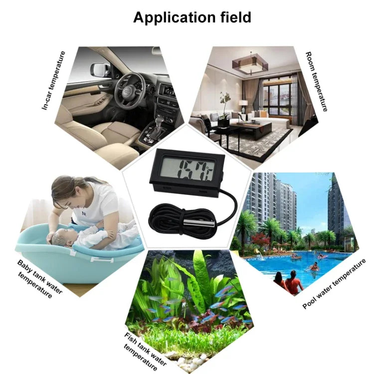 Nhiệt kế kỹ thuật số LCD mini cho tủ lạnh ngăn đá, kích thước lắp đặt 46mm x 26.6mm, chiều dài cáp 1m, PT-2