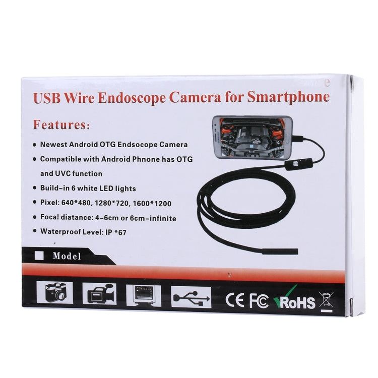 Camera nội soi ống rắn Micro USB chống nước với 6 đèn LED cho điện thoại Android OTG, chiều dài: 1m, đường kính ống kính: 7mm, 7mm