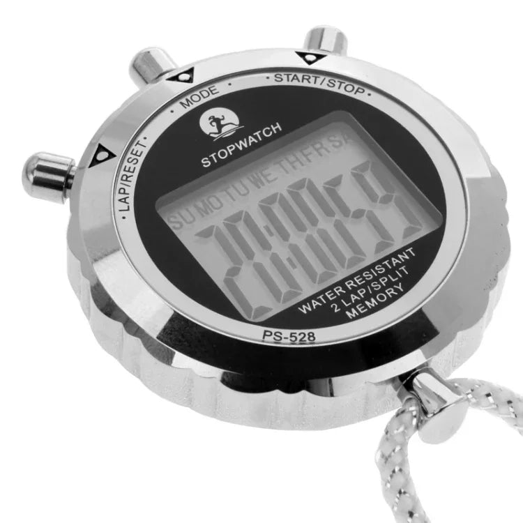 Đồng hồ bấm giờ kim loại PS528 chuyên nghiệp, đồng hồ thể thao kỹ thuật số LCD cầm tay có dây đeo, PS528