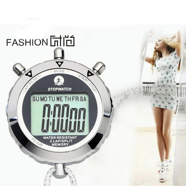 Đồng hồ bấm giờ kim loại PS528 chuyên nghiệp, đồng hồ thể thao kỹ thuật số LCD cầm tay có dây đeo, PS528