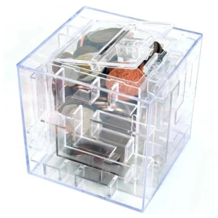 Hộp quà tiết kiệm tiền 3D dạng mê cung trong suốt, đồ chơi xếp hình 3D tiết kiệm tiền xu