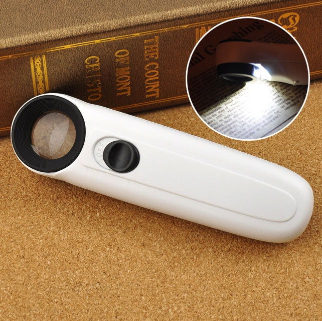 Kính lúp cầm tay kiểu dấu chấm than 40X có 2 đèn LED, 40X
