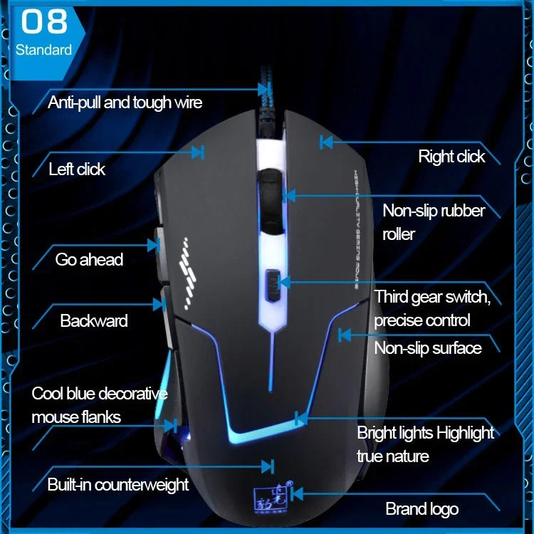 Chuột quang chơi game có dây T7 đổi màu 3 màu 1200 DPI 1600DPI 2400DPI USB, T7