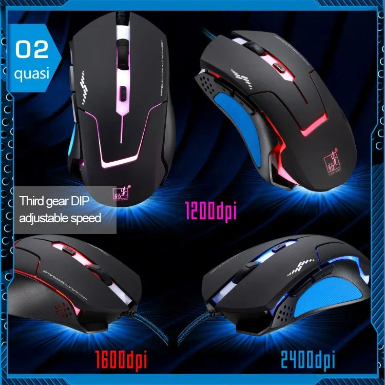 Chuột quang chơi game có dây T7 đổi màu 3 màu 1200 DPI 1600DPI 2400DPI USB, T7