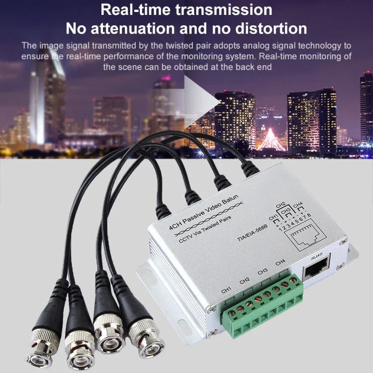 Balun video UTP thụ động 4 kênh, CCTV qua cáp xoắn đôi, 4 kênh UTP