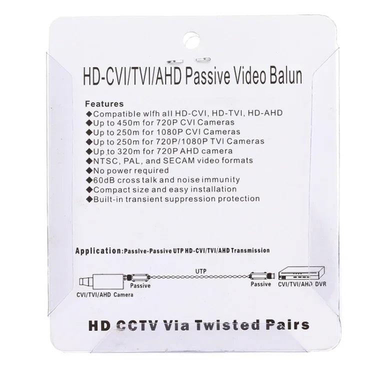 2 cái bộ chuyển đổi Balun video thụ động 1 kênh CVI/TVI/AHD 202E-HD, 202E-HD
