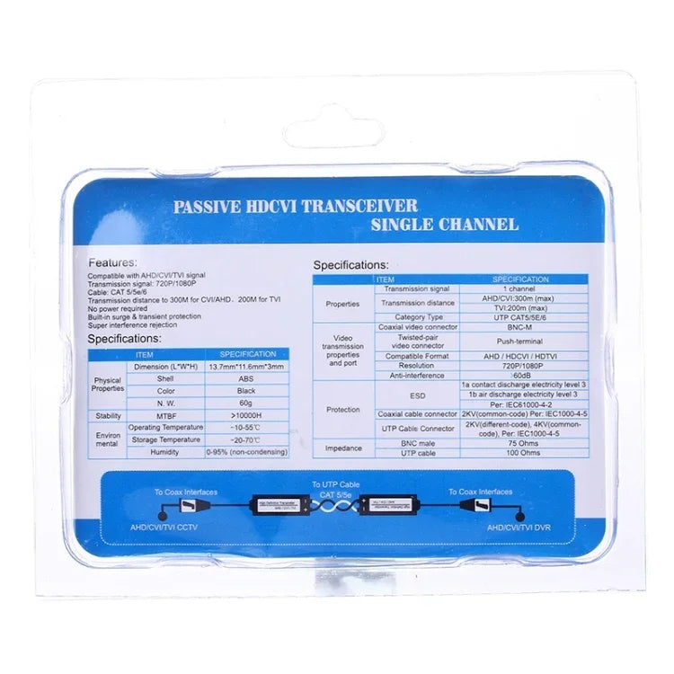 2 cái bộ thu phát video Balun thụ động 1 kênh HD 205C CVI/TVI/AHD, 205C