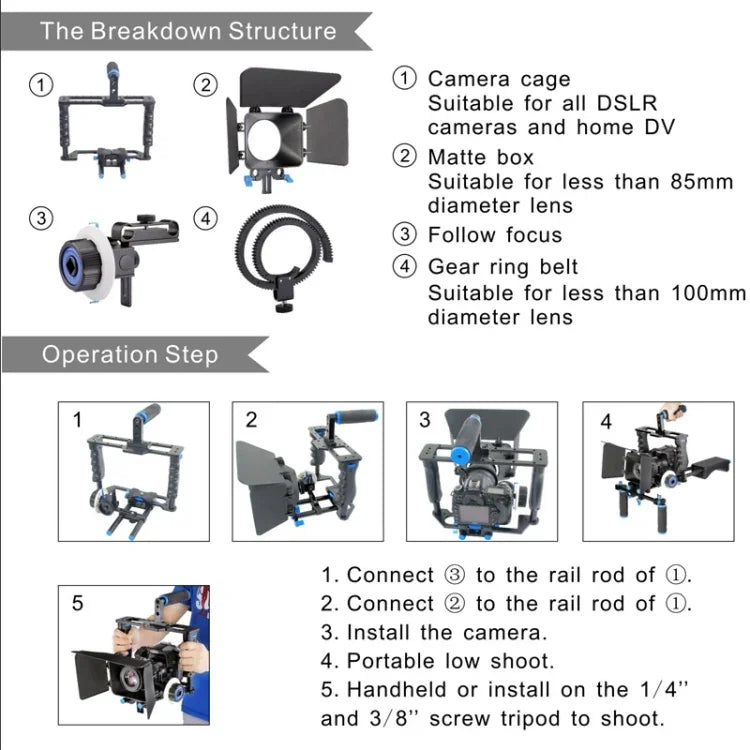 Bộ khung tay cầm lớn YELANGU YLG1103A-B + bộ hộp che sáng cho máy quay DSLR / máy quay video