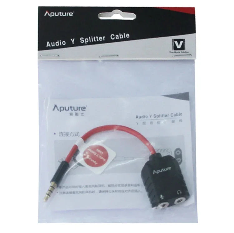 Cáp chia mic tai nghe Aputure 3.5mm Audio Y đực sang 2 cái cái, 3.5mm đực sang 2 cái cái