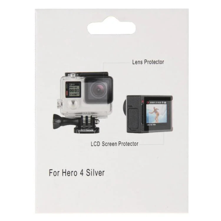Miếng dán bảo vệ màn hình LCD siêu trong + Miếng dán bảo vệ ống kính kính cường lực cho máy ảnh GoPro HERO4 Silver, HERO4 Silver