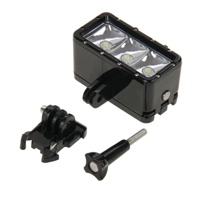 Đèn video chống nước 30M với 3 chế độ đèn pin kèm chân đế và ốc vít cho GoPro, Insta360, DJI và các máy quay hành động khác, chống nước 30M