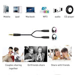 Bộ chia tai nghe 3.5mm đực sang 2 tai nghe 3.5mm cái, Chiều dài: khoảng 25cm, 3.5mm đực sang 2 x 3.5mm cái