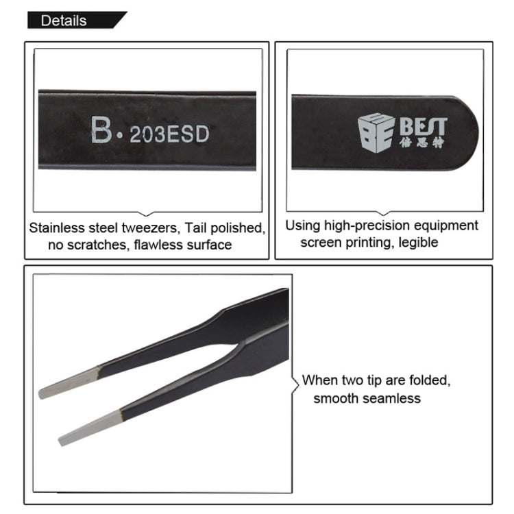 Nhíp đầu chống tĩnh điện bằng thép không gỉ BEST BST-203ESD 202, BST-203ESD