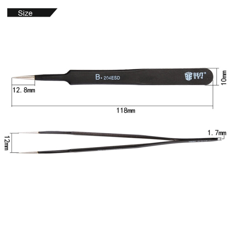 BEST BST-204ESD 202 Stainless Steel Anti-static Tip Tweezers, BST-204ESD