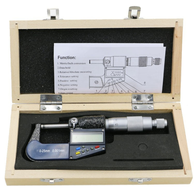Micrometer điện tử kỹ thuật số 25mm (1 inch) (độ phân giải 0.001mm), 0-25 mm