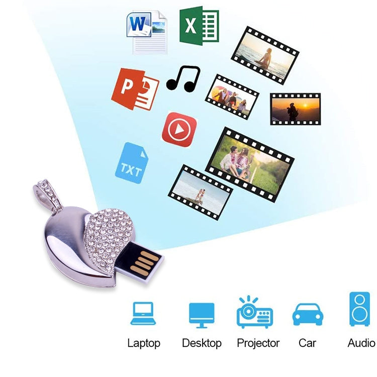 USB Flash Disk Trang Sức Kim Cương Hình Trái Tim Bạc, Quà Tặng Đặc Biệt Ngày Valentine, 2GB, 4GB, 8GB, 16GB, 32GB