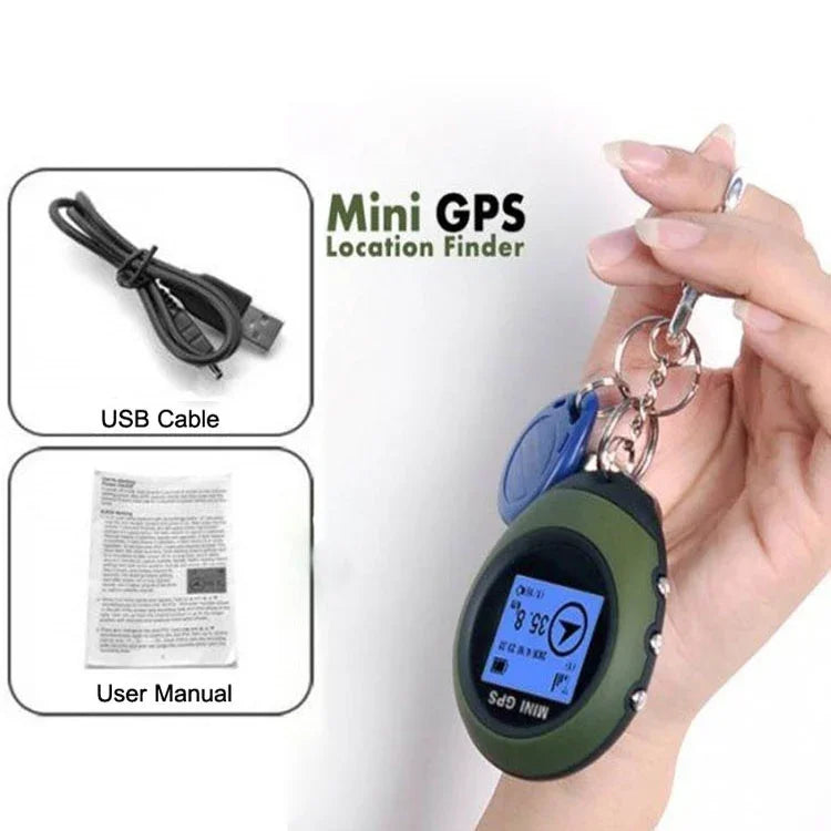 Móc khóa định vị GPS mini cầm tay sạc USB tìm vị trí theo dõi cho du lịch ngoài trời (màu xanh lá), móc khóa định vị