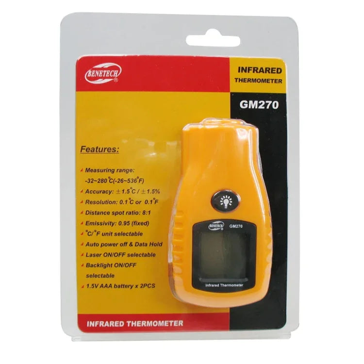 Nhiệt Kế Hồng Ngoại Mini Kỹ Thuật Số BENETECH, Phạm Vi Nhiệt Độ: -32 - 280 Độ (GM270), GM270