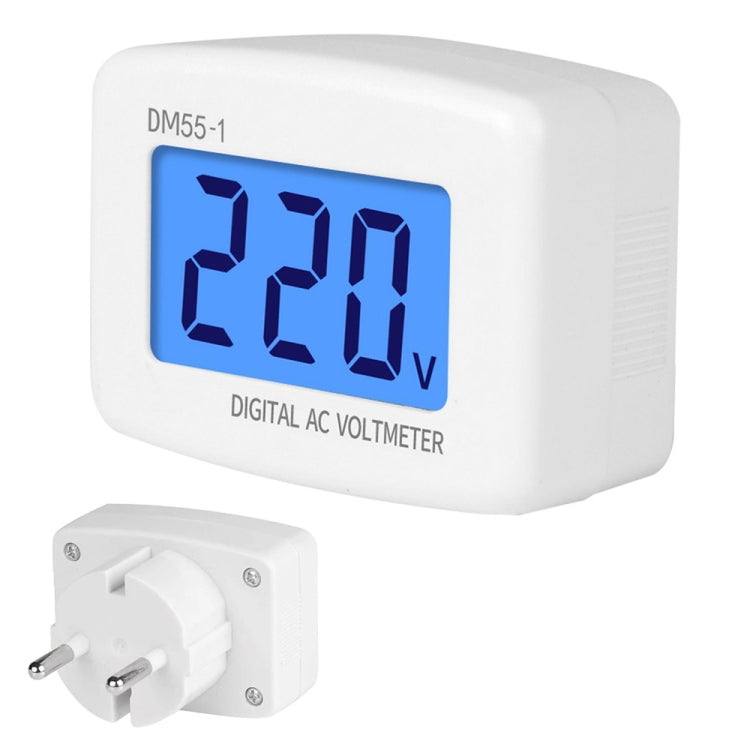 Đồng hồ đo điện áp AC kỹ thuật số DM55-1 có màn hình LCD, dải đo 110V-300V, phích cắm EU