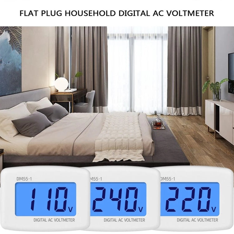 Đồng hồ đo điện áp AC kỹ thuật số DM55-1 có màn hình LCD, dải đo 110V-300V, phích cắm EU