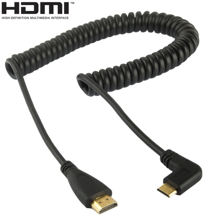 Cáp Mini HDMI đực mạ vàng phiên bản 1.4 cuộn, hỗ trợ 3D / Ethernet, chiều dài: 0.6m-2m, Mini HDMI góc phải sang HDMI đực