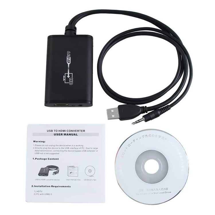 Cáp USB 2.0 sang HDMI HD cho HDTV, hỗ trợ Full HD 1080P, USB 2.0
