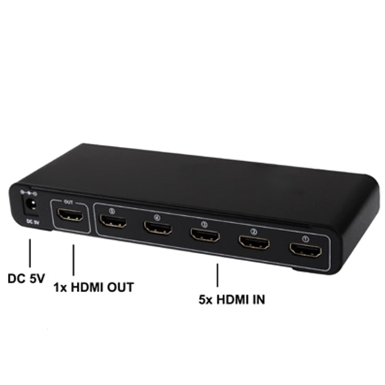 Bộ chuyển HDMI 5 cổng Full HD 1080P với công tắc & điều khiển từ xa, phiên bản 1.3 (5 cổng vào HDMI, 1 cổng ra HDMI), phiên bản 1.3