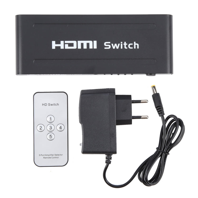 Bộ chuyển HDMI 5 cổng Full HD 1080P với điều khiển từ xa & đèn LED báo, có đèn LED báo