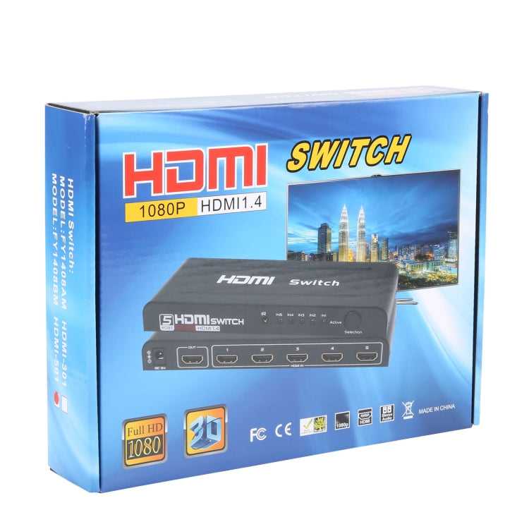 Bộ chuyển HDMI 5 cổng Full HD 1080P với điều khiển từ xa & đèn LED báo, có đèn LED báo