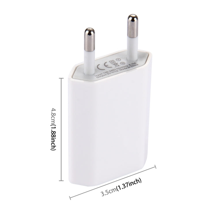 Bộ sạc du lịch 1 cổng USB 5V / 1A, phích cắm EU, màu trắng