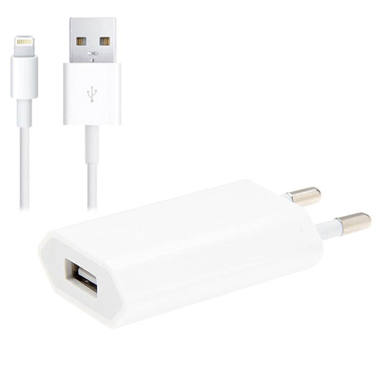 Bộ chuyển đổi sạc du lịch 2 trong 1 5V 1A phích cắm EU kèm cáp 8 pin dài 1m cho iPhone