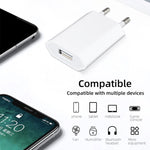 Bộ chuyển đổi sạc du lịch 2 trong 1 5V 1A phích cắm EU kèm cáp 8 pin dài 1m cho iPhone