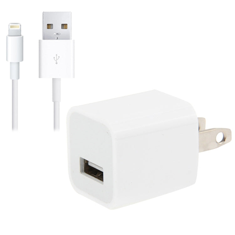 Bộ chuyển đổi sạc du lịch 2 trong 1 5V 1A phích cắm US kèm cáp 8 pin dài 1m cho iPhone