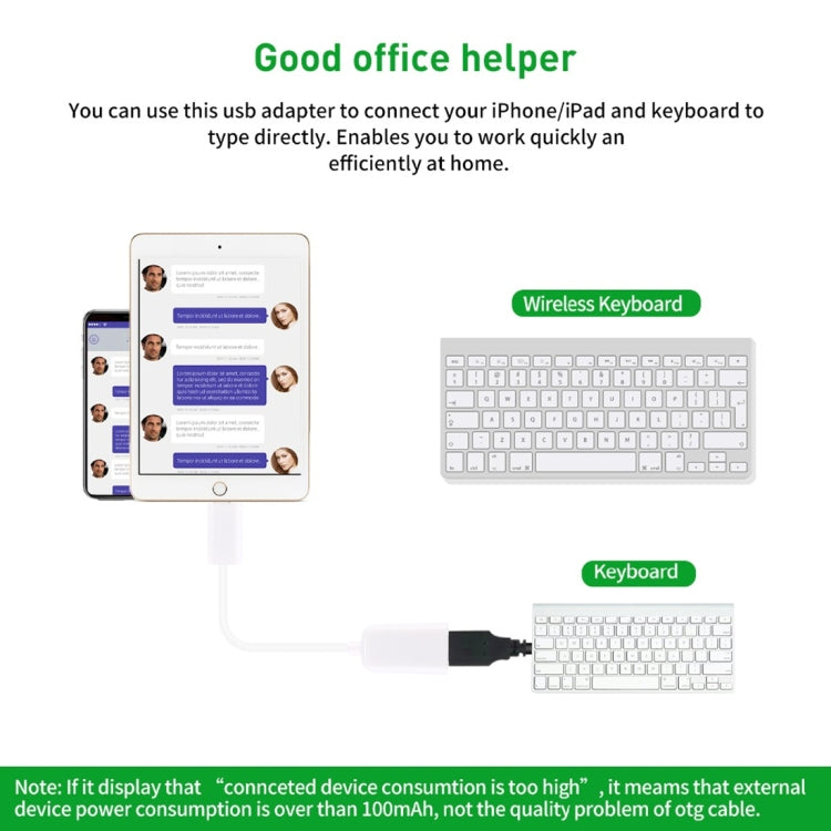 Cáp chuyển đổi USB cái sang 8 chân đực OTG, hỗ trợ iOS 10.2 trở xuống, chiều dài: 18cm