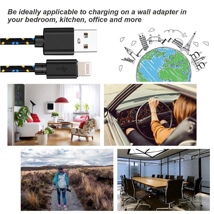 Cáp sạc truyền dữ liệu USB kiểu lưới nylon 2m cho iPhone, iPad