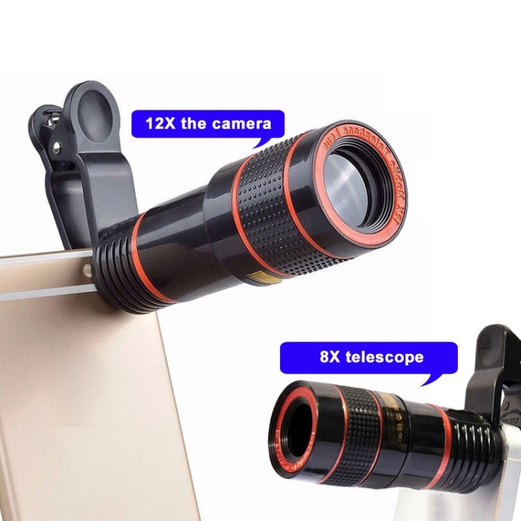 Ống kính kính viễn vọng zoom quang học 12X đa năng kèm kẹp
