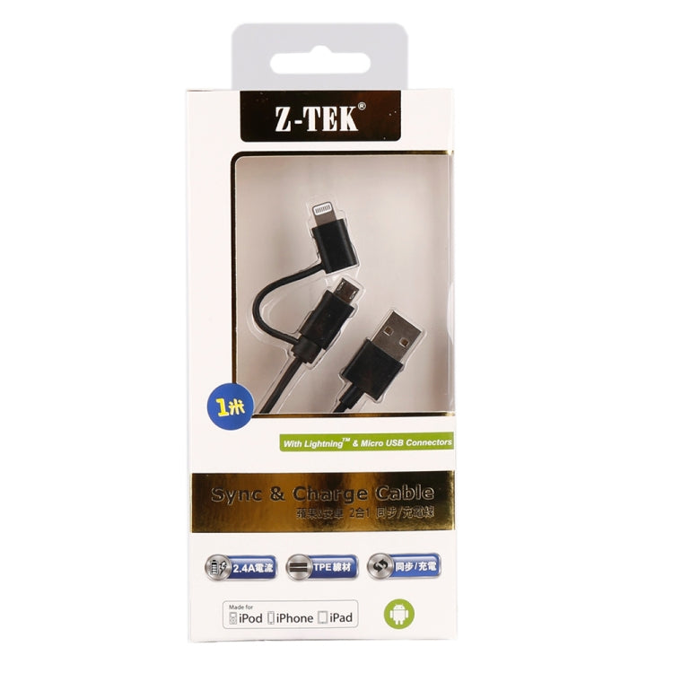 Cáp sạc đồng bộ dữ liệu 1m MFI 2 trong 1 8 chân + Micro USB 2.0 đực sang USB