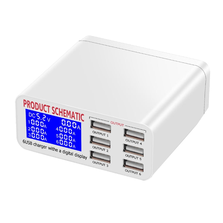 Bộ sạc USB WLX-899 30W 5V 6A đầu ra 3.5A tối đa, 6 cổng USB tốc độ cao có màn hình kỹ thuật số & cáp dài 1.5m, WLX-899