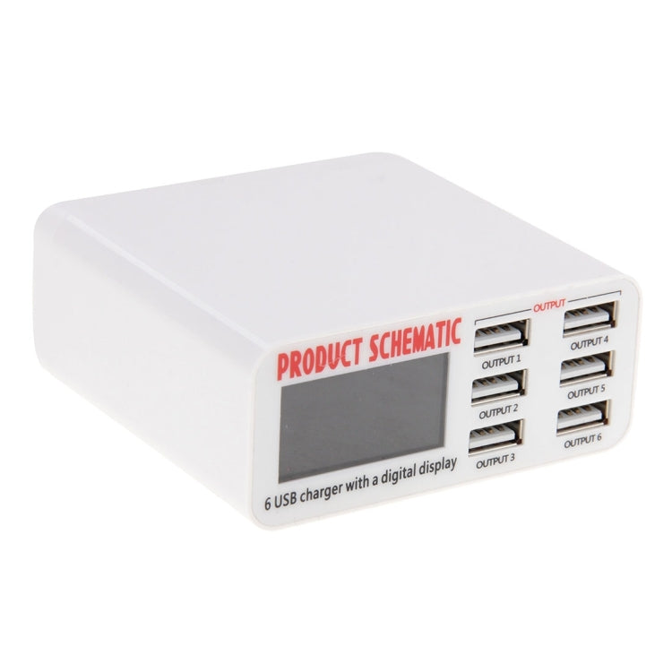 Bộ sạc USB WLX-899 30W 5V 6A đầu ra 3.5A tối đa, 6 cổng USB tốc độ cao có màn hình kỹ thuật số & cáp dài 1.5m, WLX-899