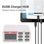 Bộ sạc USB WLX-899 30W 5V 6A đầu ra 3.5A tối đa, 6 cổng USB tốc độ cao có màn hình kỹ thuật số & cáp dài 1.5m, WLX-899