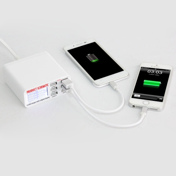 Bộ sạc USB WLX-899 30W 5V 6A đầu ra 3.5A tối đa, 6 cổng USB tốc độ cao có màn hình kỹ thuật số & cáp dài 1.5m, WLX-899