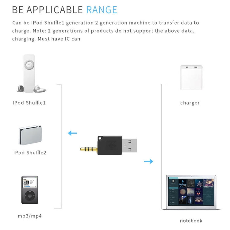 Bộ chuyển đổi sạc và dock dữ liệu USB cho iPod shuffle thế hệ 3 / 2, chiều dài: 4.6cm