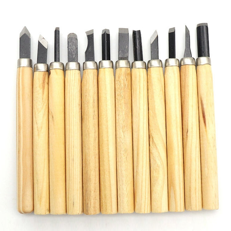 Bộ 12 dụng cụ điêu khắc gỗ đa dạng với lưỡi thép không gỉ và tay cầm gỗ, bộ 12 dụng cụ điêu khắc gỗ