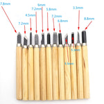 Bộ 12 dụng cụ điêu khắc gỗ đa dạng với lưỡi thép không gỉ và tay cầm gỗ, bộ 12 dụng cụ điêu khắc gỗ