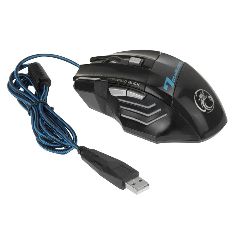 Chuột chơi game quang có dây 7 nút với bánh xe cuộn 5000 DPI LED cho máy tính PC Laptop, X7 7 nút (Đen)