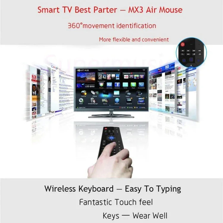 Bàn phím điều khiển từ xa không dây 2.4G MX3 Air Mouse với phím tắt trình duyệt cho Android TV Box / Mini PC, Air Mouse