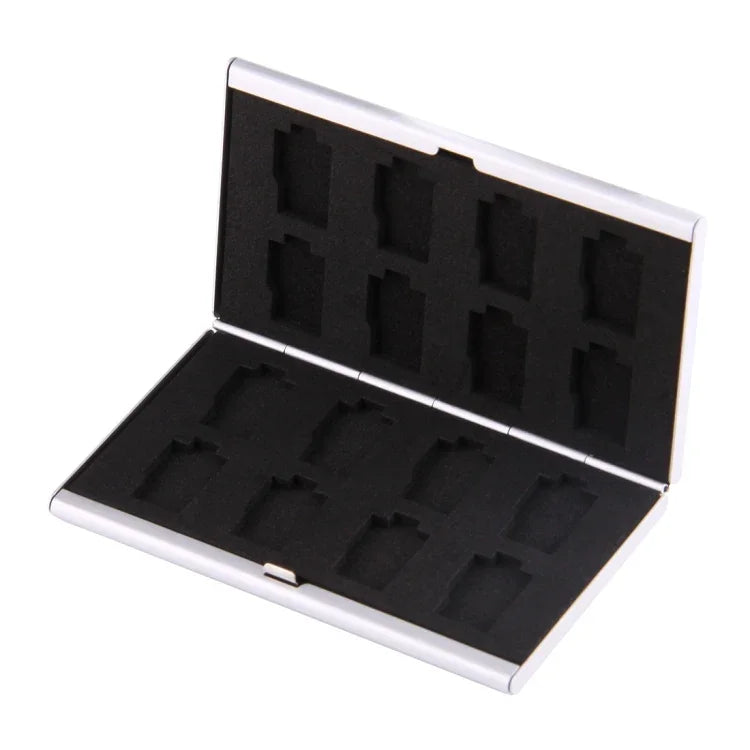 Hộp đựng bảo vệ thẻ nhớ 16 trong 1 cho 16 thẻ TF, 8 TF + 8 TF màu bạc