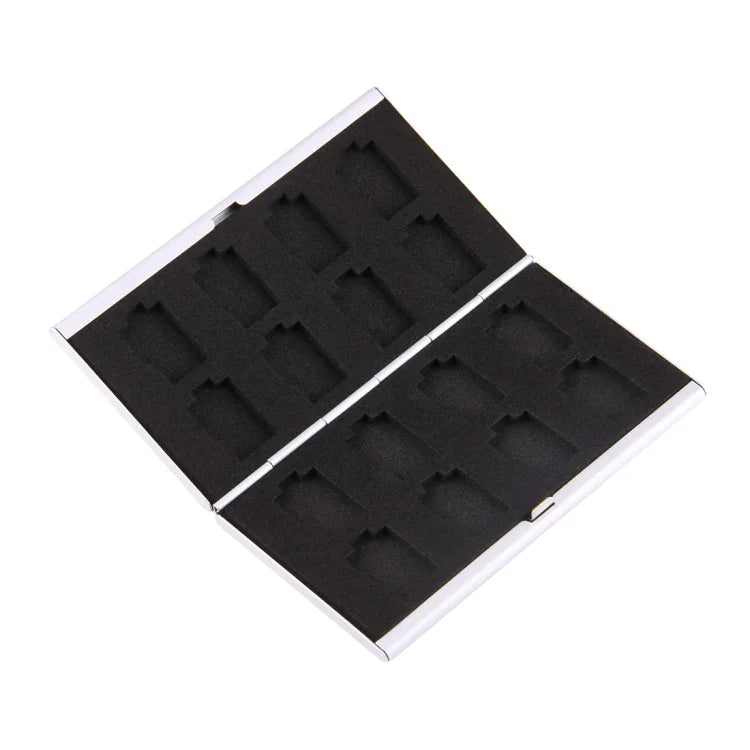 Hộp đựng bảo vệ thẻ nhớ 16 trong 1 cho 16 thẻ TF, 8 TF + 8 TF màu bạc