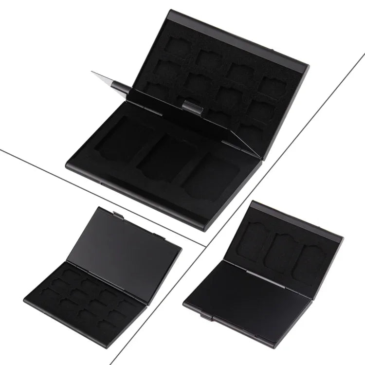 Hộp đựng bảo vệ thẻ nhớ hợp kim nhôm 15 trong 1 cho 3 thẻ SD + 12 thẻ TF, 3 SD + 12 TF màu đen