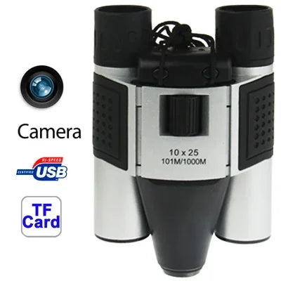 Kính thiên văn kỹ thuật số 10×25mm 5 trong 1 (Ống nhòm máy ảnh + Máy quay video + Máy ảnh kỹ thuật số + Webcam + Đầu đọc thẻ TF), trường nhìn: 101m/1000m, kích thước: 135 × 100 × 24mm, 10X25